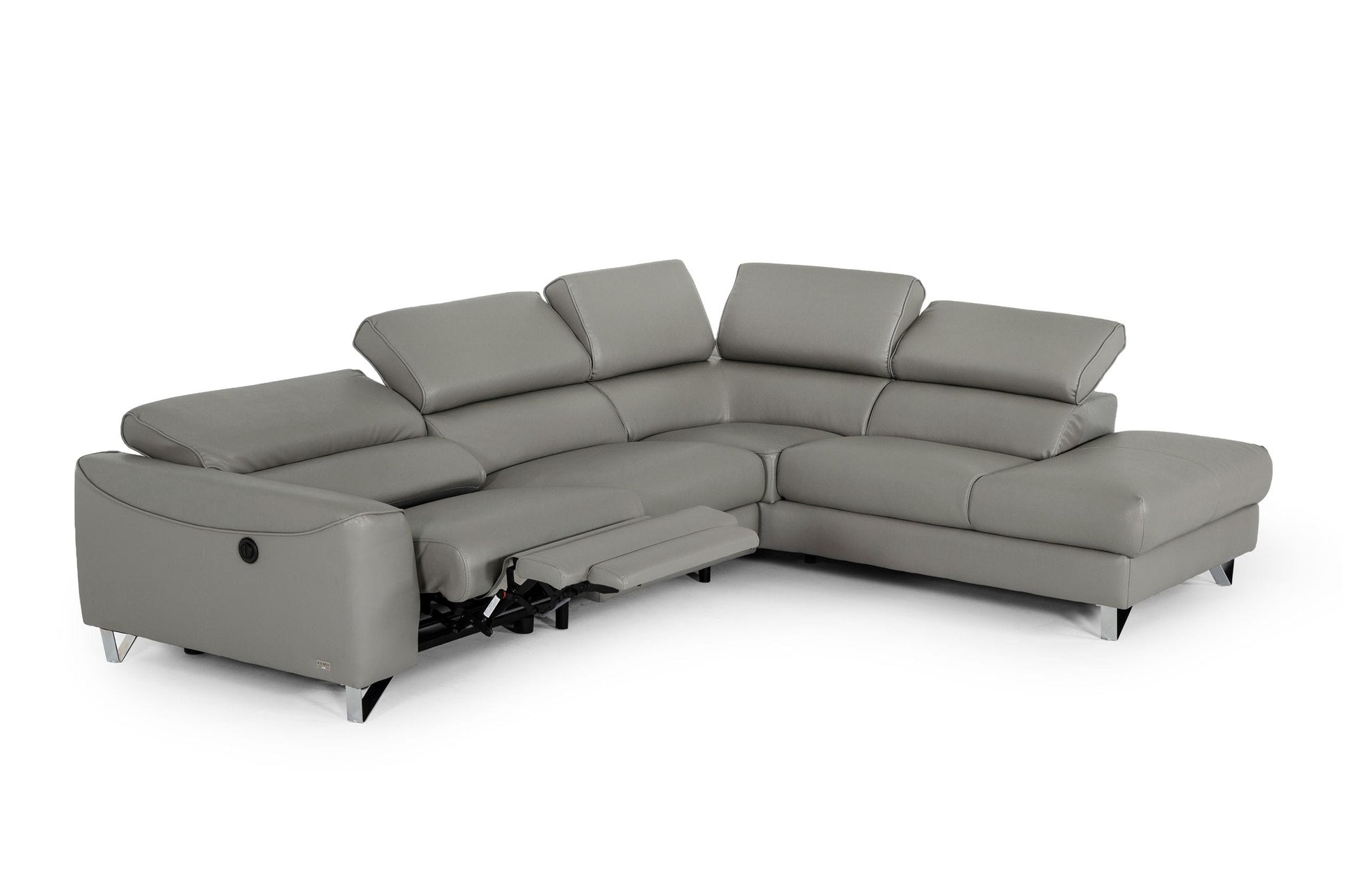 Divani Casa Versa - Modern Grey Teco Leather RAF Chaise Sectional w/ Recliner-3