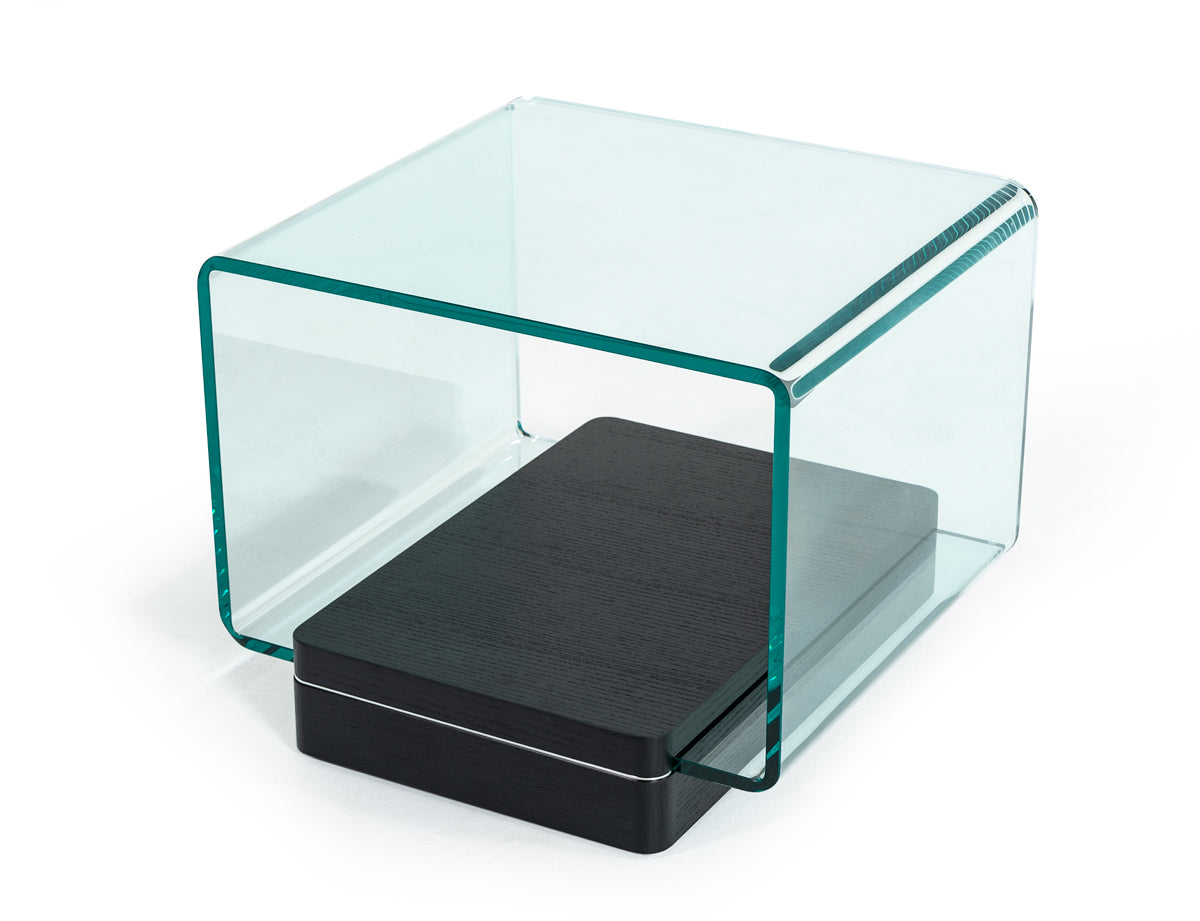 Modrest Vitro Modern Glass and Oak End Table | Modishstore | End Tables
