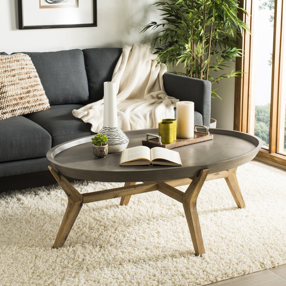 Safavieh Hadwin Indoor/Outdoor Modern Concrete Oval 31.5-Inch Dia Coffee Table | Coffee Tables |  Modishstore  - 2