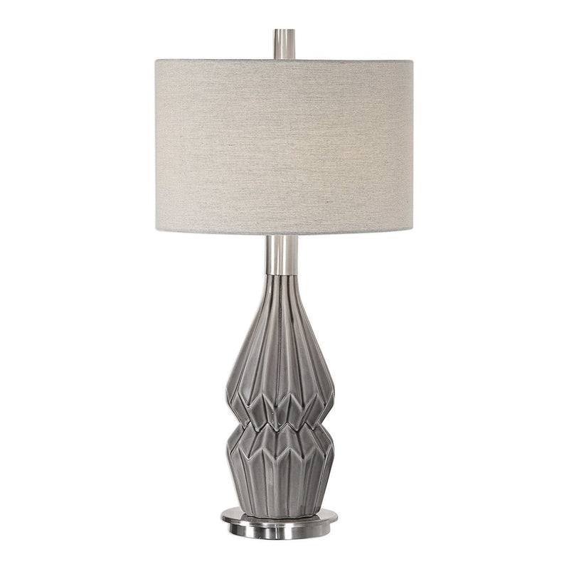 Charcoal Gray, Ceramic with Brushed Plated Nickel Table Lamps By Modish Store | Table Lamps | Modishstore
