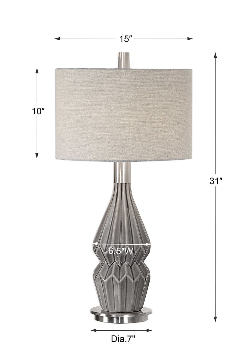 Charcoal Gray, Ceramic with Brushed Plated Nickel Table Lamps By Modish Store | Table Lamps | Modishstore - 6