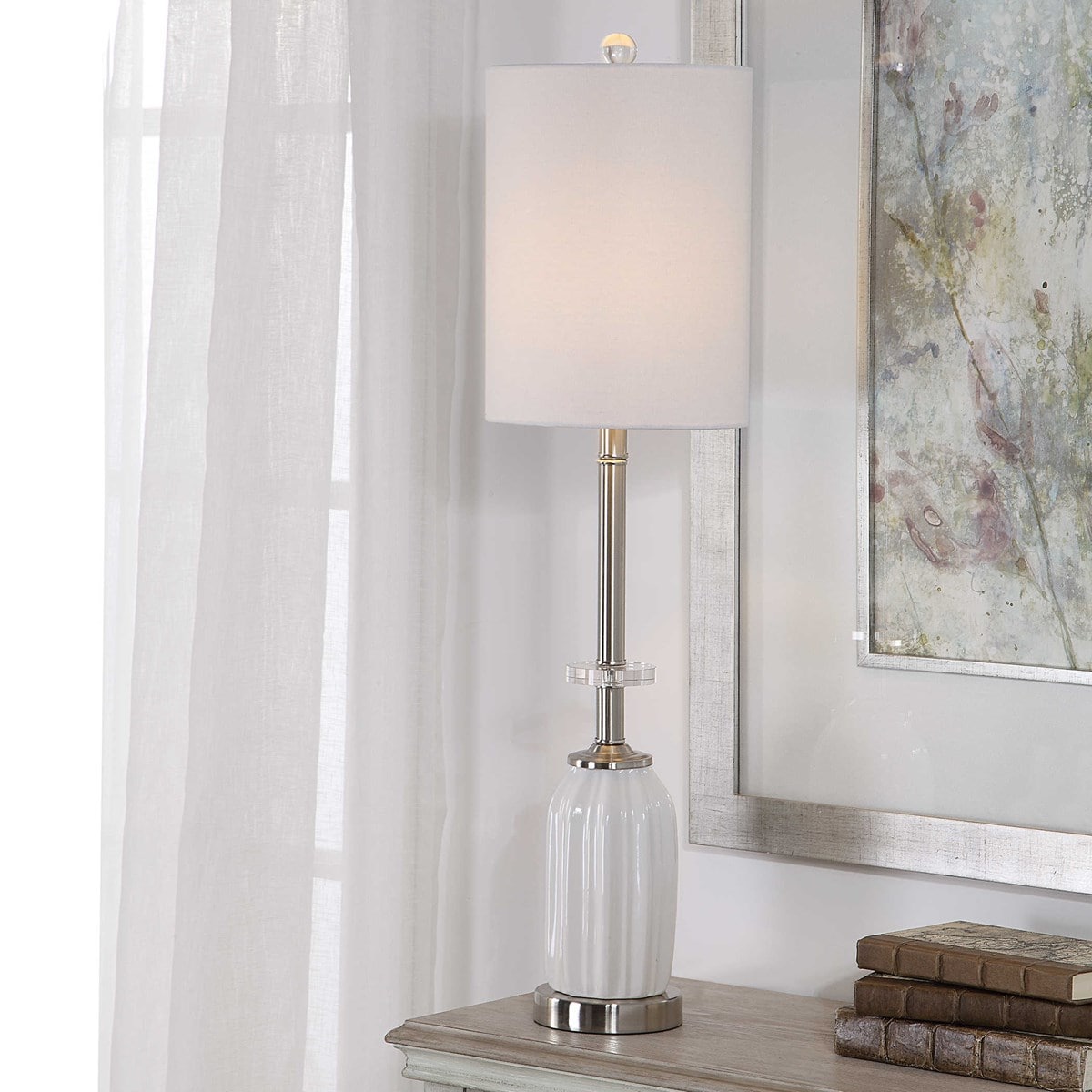 White Ceramic Textured Base Table Lamps by Modish Store | Table Lamps | Modishstore
