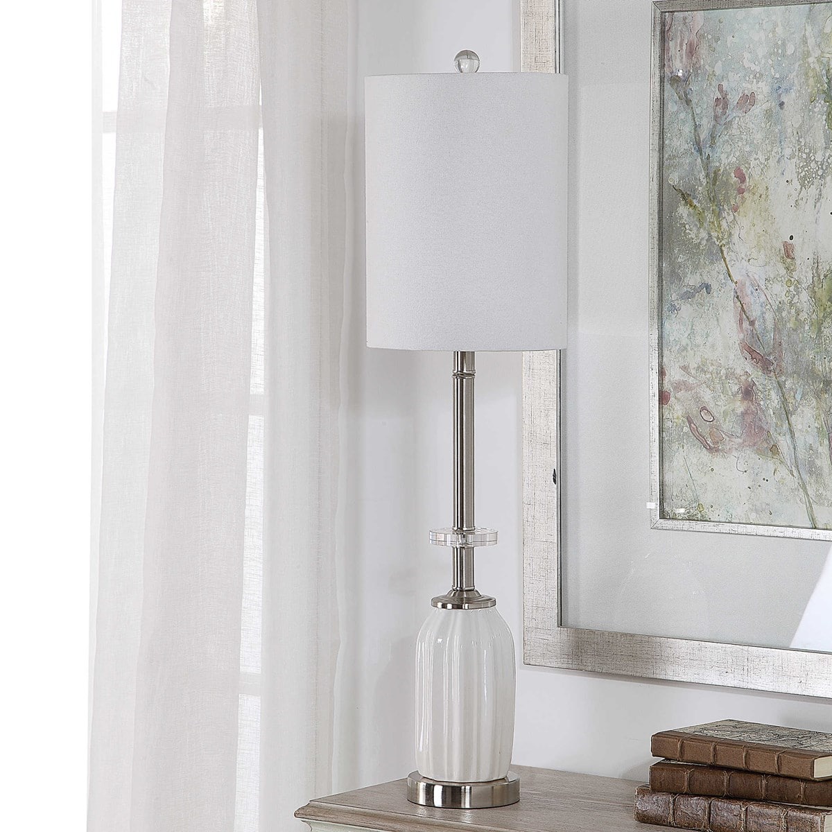White Ceramic Textured Base Table Lamps by Modish Store | Table Lamps | Modishstore - 2