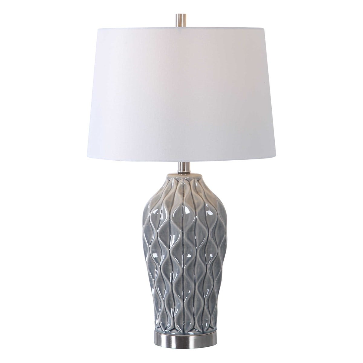 Scalloped Ceramic Bluish Gray Finish Table Lamp By Modish Store | Table Lamps | Modishstore