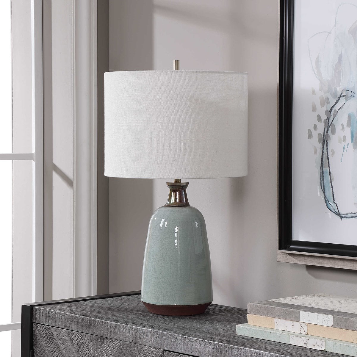 Light Turquoise Crackle Glazed Ceramic Table Lamp By Modish Store | Table Lamps | Modishstore