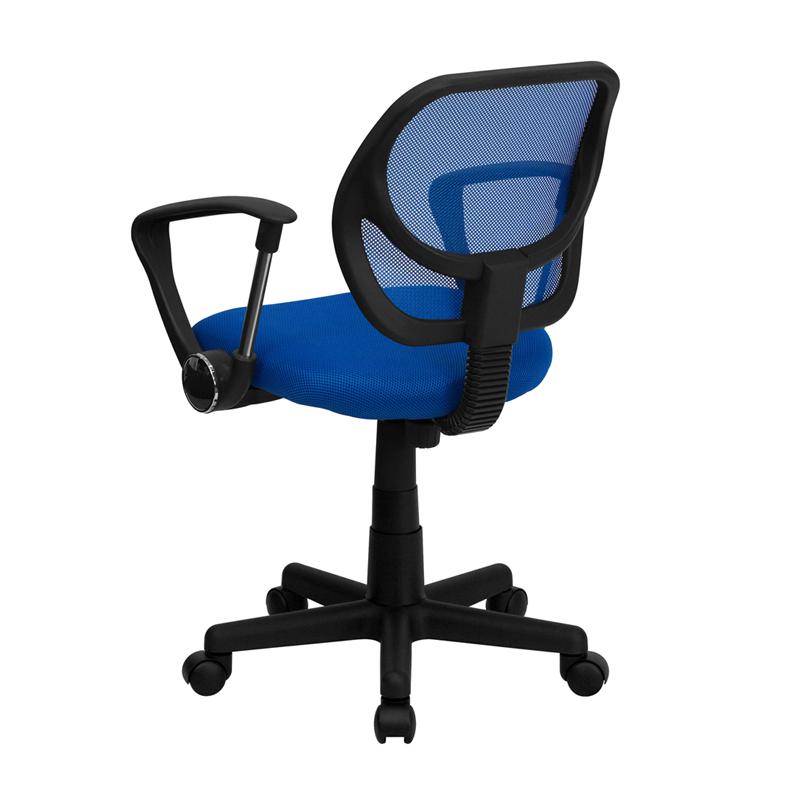 Low Back Blue Mesh Swivel Task Office Chair With Curved Square Back And Arms By Flash Furniture | Office Chairs | Modishstore - 3
