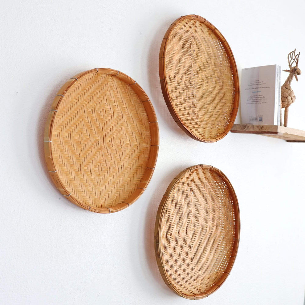 Ranoo - Round Bamboo Wall Plates (Set Of 3) 14 Inches And 9 Inches Baskets By Thaihome | Wall Art | Modishstore - 4