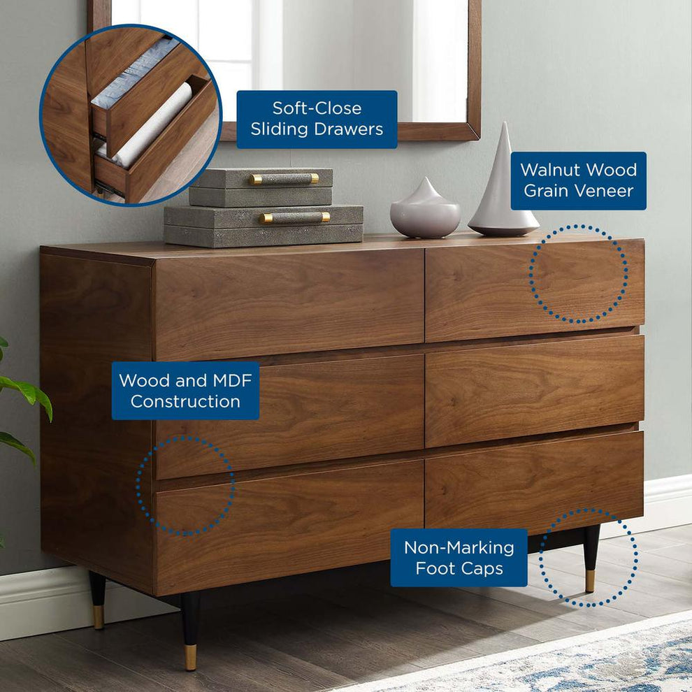 Modway Caima 6-Drawer Dresser in Walnut - MOD-6189 | Dressers | Modishstore - 2