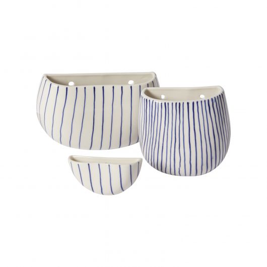 Wim White & Blue Striped Ceramic Wall Planter  Set Of 4 By Accent Decor | Planters, Troughs & Cachepots | Modishstore - 4