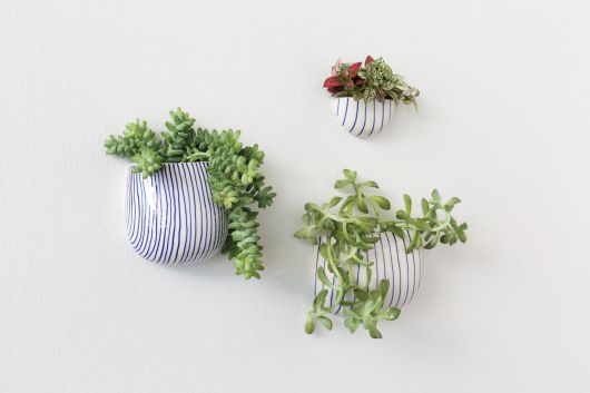 Wim White & Blue Striped Ceramic Wall Planter  Set Of 4 By Accent Decor | Planters, Troughs & Cachepots | Modishstore - 2