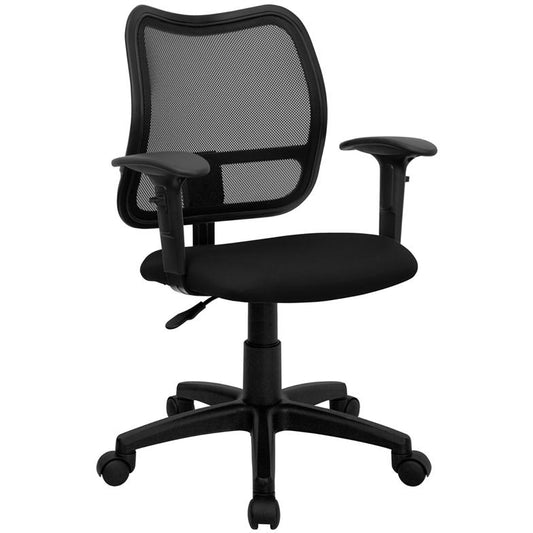 Mid-Back Black Mesh Swivel Task Office Chair With Adjustable Arms By Flash Furniture | Office Chairs | Modishstore