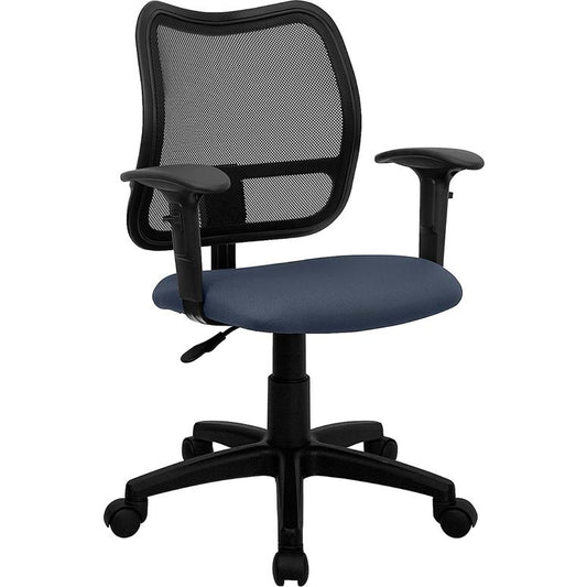 Mid-Back Navy Blue Mesh Swivel Task Office Chair With Adjustable Arms By Flash Furniture | Office Chairs | Modishstore