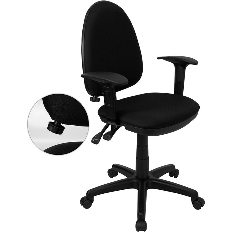 Mid-Back Black Fabric Multifunction Swivel Ergonomic Task Office Chair With Adjustable Lumbar Support & Arms By Flash Furniture | Office Chairs | Modishstore - 1