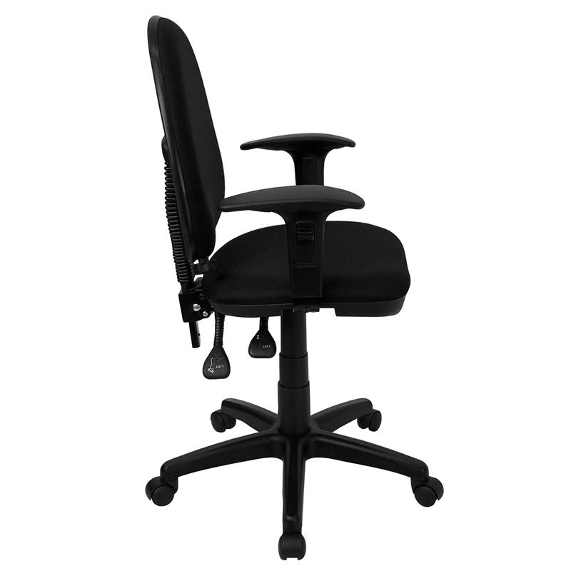 Mid-Back Black Fabric Multifunction Swivel Ergonomic Task Office Chair With Adjustable Lumbar Support & Arms By Flash Furniture | Office Chairs | Modishstore - 2