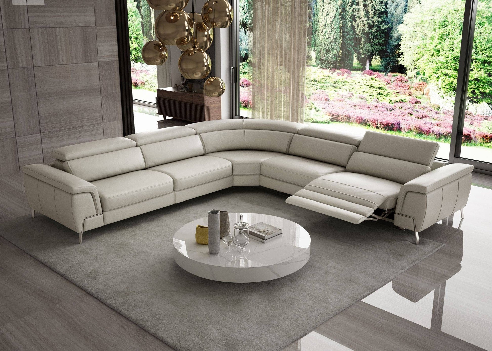 Coronelli Collezioni Wonder - Modern Light Taupe Italian Leather Sectional Sofa w/ Electric Recliners | Modishstore | Sofas