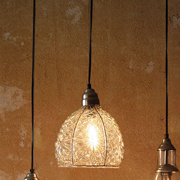 Kalalou Glass Pendant Lamp With Brushed Silver Cap And Canopy | Modishstore | Pendant Lamps