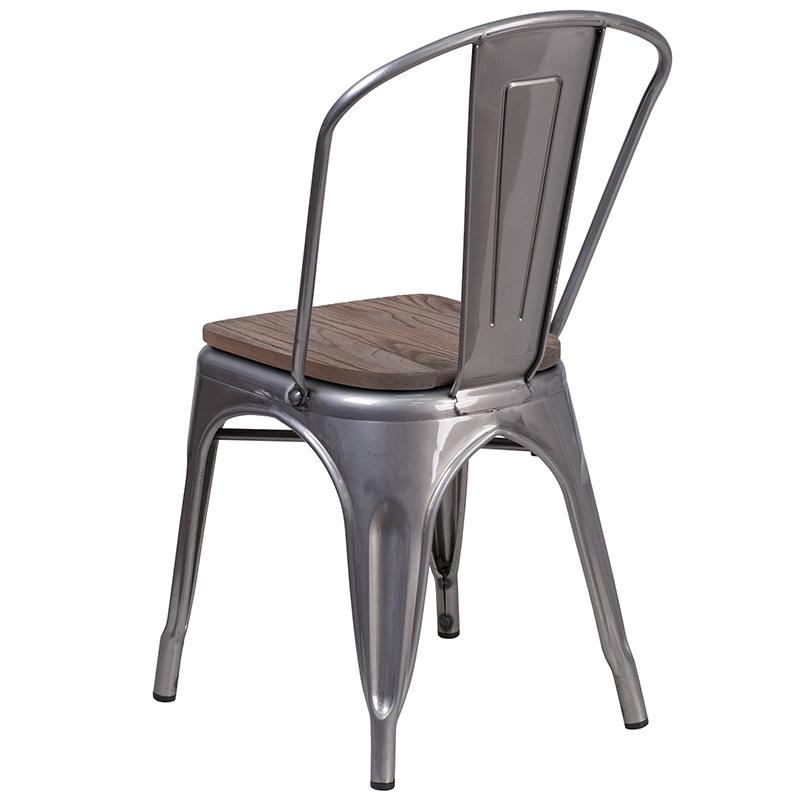 Clear Coated Metal Stackable Chair With Wood Seat By Flash Furniture | Dining Chairs | Modishstore - 3