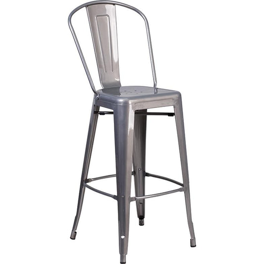 30'' High Clear Coated Indoor Barstool With Back By Flash Furniture | Bar Stools | Modishstore