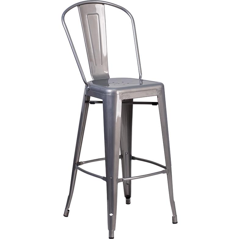 30'' High Clear Coated Indoor Barstool With Back By Flash Furniture | Bar Stools | Modishstore - 1