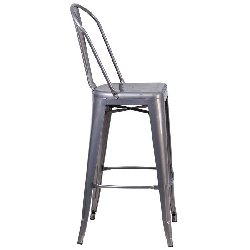 30'' High Clear Coated Indoor Barstool With Back By Flash Furniture | Bar Stools | Modishstore - 2
