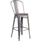 30" High Clear Coated Barstool With Back And Wood Seat By Flash Furniture | Bar Stools | Modishstore - 1