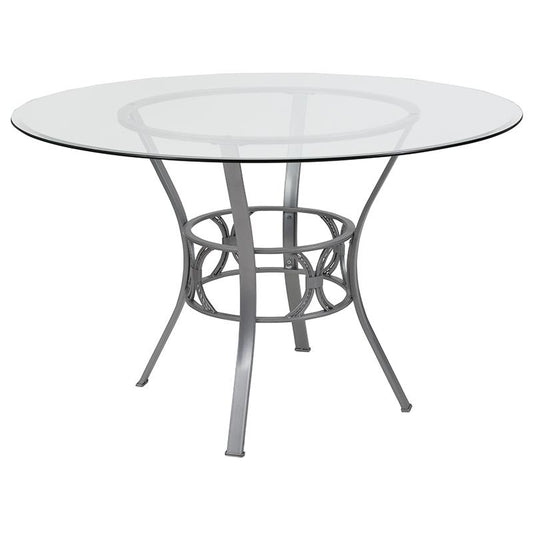 Carlisle 48'' Round Glass Dining Table With Silver Metal Frame By Flash Furniture | Dining Tables | Modishstore