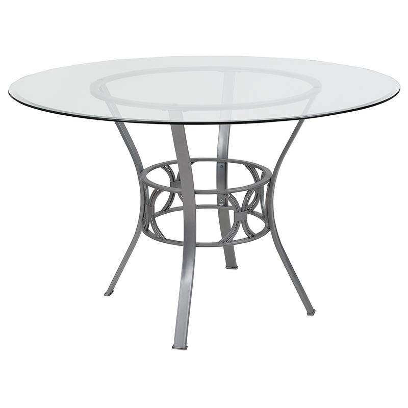 Carlisle 48'' Round Glass Dining Table With Silver Metal Frame By Flash Furniture | Dining Tables | Modishstore - 1