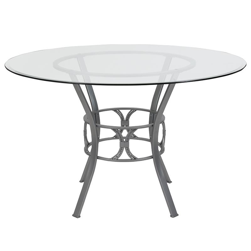 Carlisle 48'' Round Glass Dining Table With Silver Metal Frame By Flash Furniture | Dining Tables | Modishstore - 2