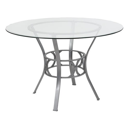 Carlisle 45'' Round Glass Dining Table With Silver Metal Frame By Flash Furniture | Dining Tables | Modishstore