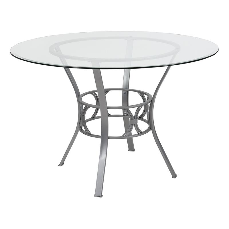 Carlisle 45'' Round Glass Dining Table With Silver Metal Frame By Flash Furniture | Dining Tables | Modishstore - 1