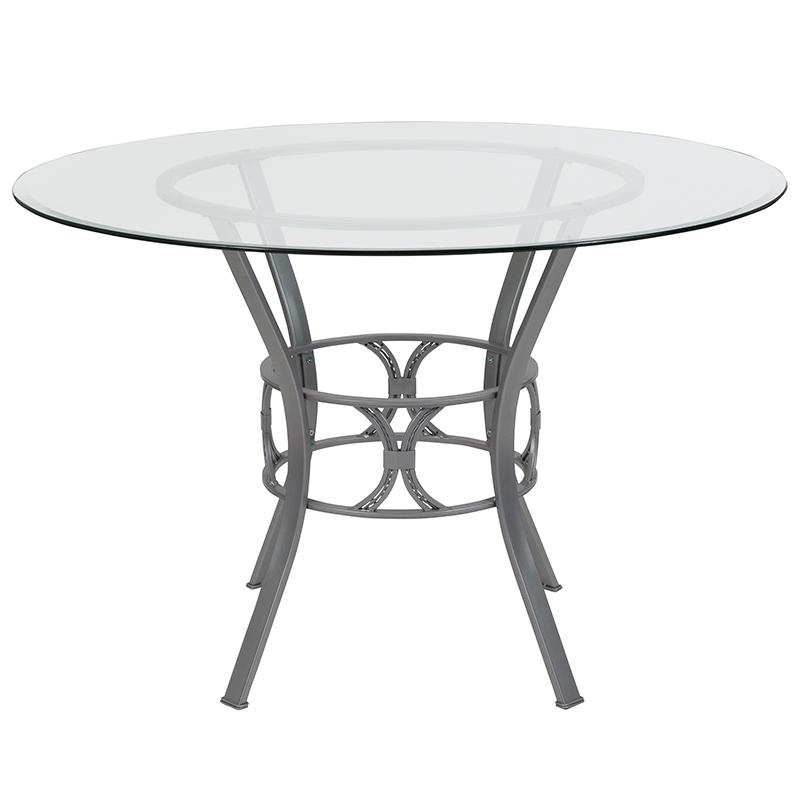 Carlisle 45'' Round Glass Dining Table With Silver Metal Frame By Flash Furniture | Dining Tables | Modishstore - 2