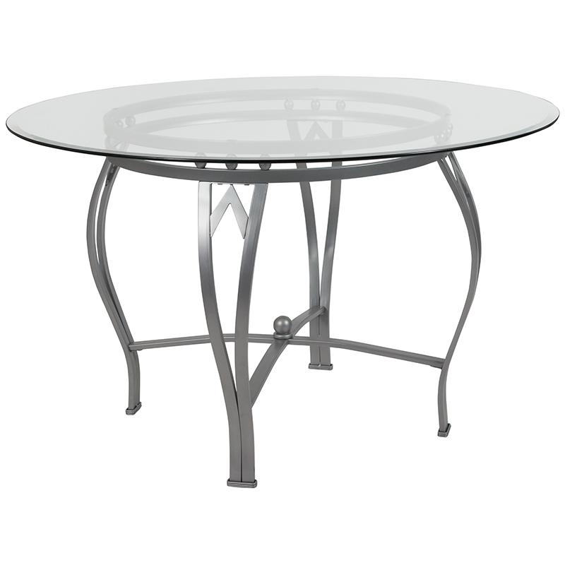 Syracuse 48'' Round Glass Dining Table With Silver Metal Frame By Flash Furniture | Dining Tables | Modishstore