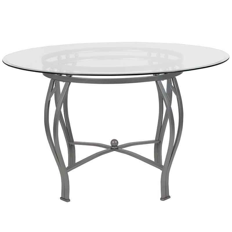 Syracuse 48'' Round Glass Dining Table With Silver Metal Frame By Flash Furniture | Dining Tables | Modishstore - 2