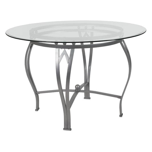 Syracuse 45'' Round Glass Dining Table With Silver Metal Frame By Flash Furniture | Dining Tables | Modishstore