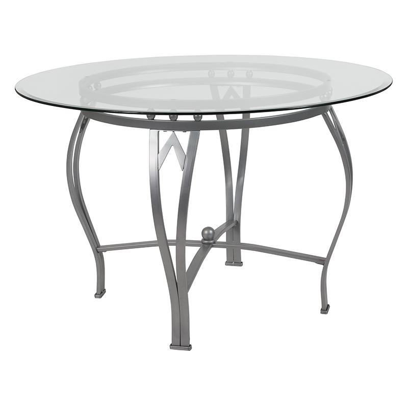 Syracuse 45'' Round Glass Dining Table With Silver Metal Frame By Flash Furniture | Dining Tables | Modishstore - 1