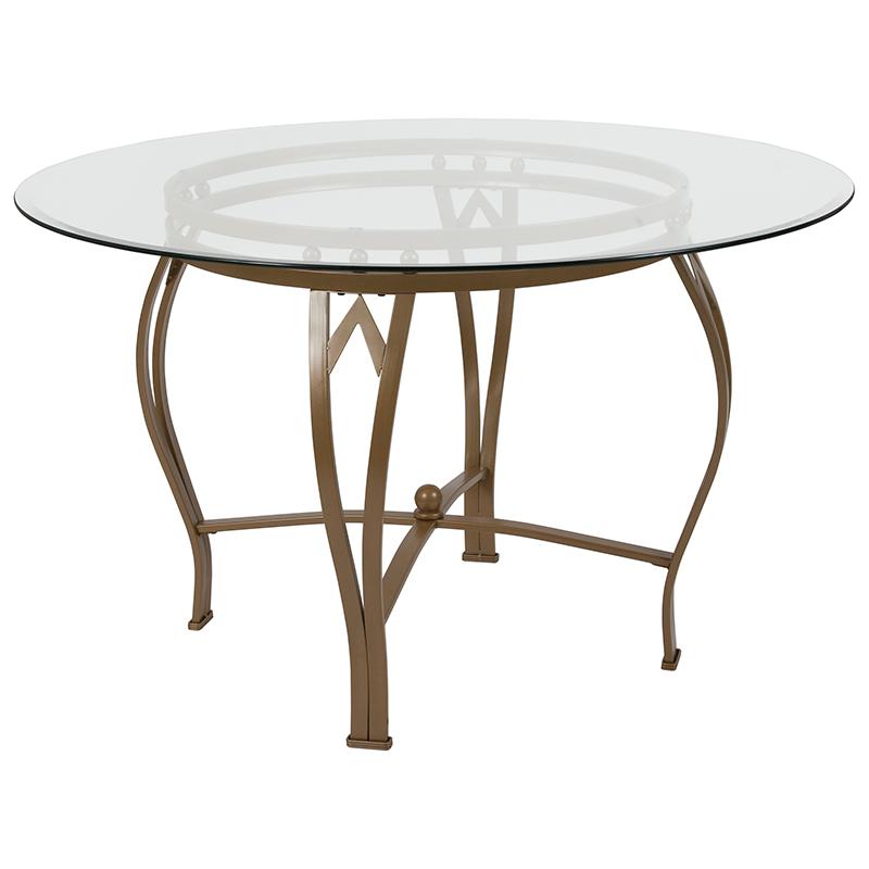Syracuse 48'' Round Glass Dining Table With Matte Gold Metal Frame By Flash Furniture | Dining Tables | Modishstore