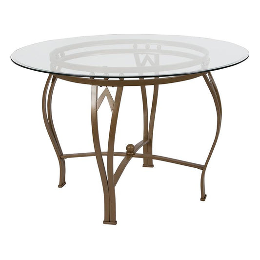 Syracuse 45'' Round Glass Dining Table With Matte Gold Metal Frame By Flash Furniture | Dining Tables | Modishstore