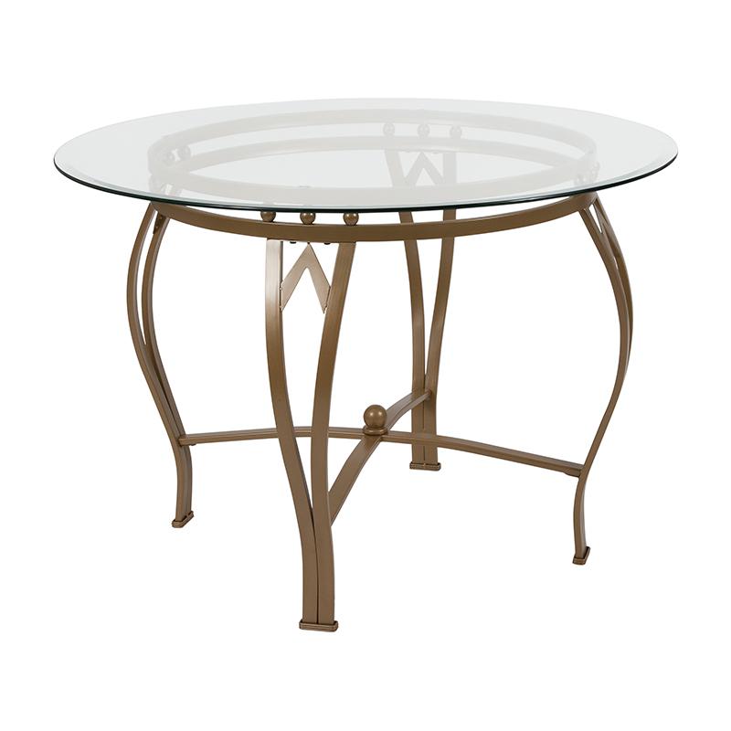 Syracuse 42'' Round Glass Dining Table With Matte Gold Metal Frame By Flash Furniture | Dining Tables | Modishstore