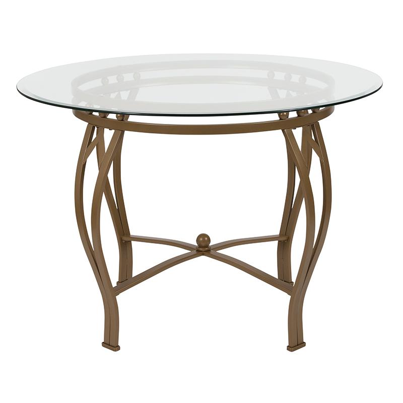 Syracuse 42'' Round Glass Dining Table With Matte Gold Metal Frame By Flash Furniture | Dining Tables | Modishstore - 2