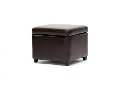 Baxton Studio Dark Brown Faux Leather Small Storage Cube Ottoman | Ottomans | Modishstore