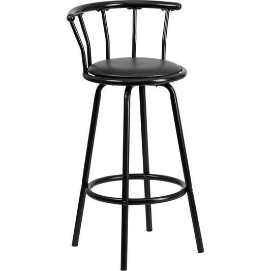 Crown Back Black Metal Barstool With Black Vinyl Swivel Seat By Flash Furniture | Bar Stools | Modishstore - 1