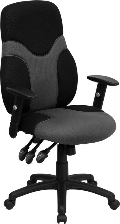 Flash Furniture High Back Ergonomic Black And Gray Mesh Swivel Task Chair With Height Adjustable Arms | Office Chairs | Modishstore