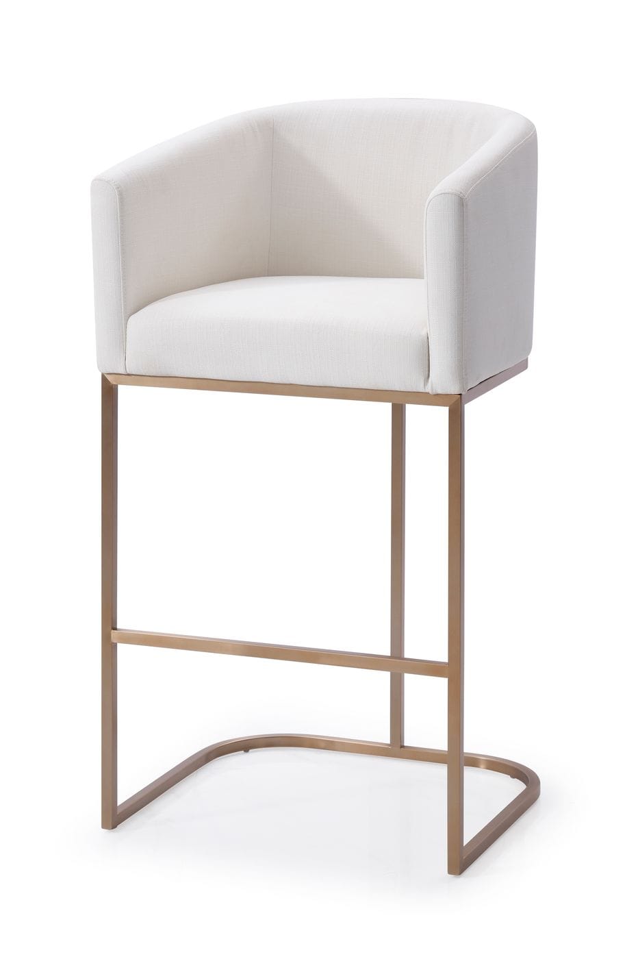 Modrest Yukon - Modern White Fabric & Brushed Bronze Bar Chair | Modishstore | Bar Stools